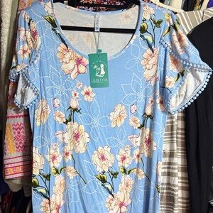 Lilbetter Women's Floral Print Blouse - Blue